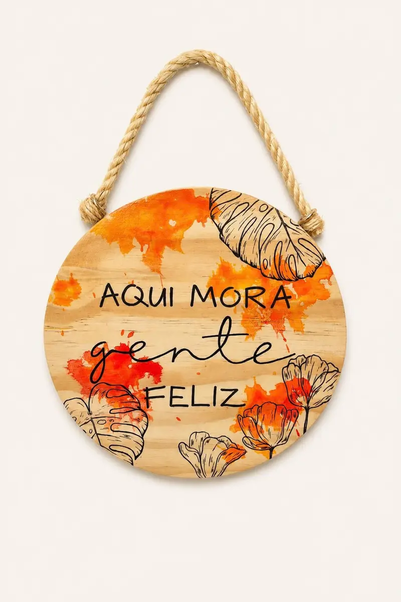 Quadro redondo Aqui mora gente feliz