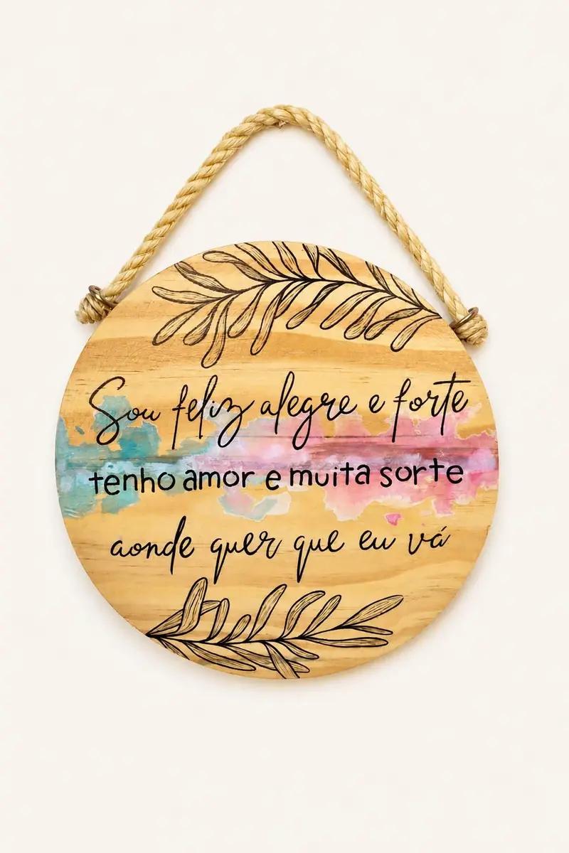 Quadro Sou feliz, alegre e forte 20 cm com frase tenho amor e muita sorte
