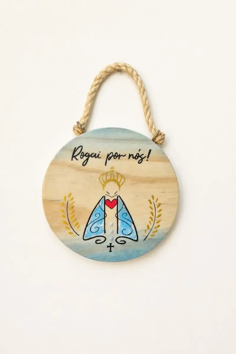 Quadro Nossa Senhora 15 cm com frase Rogai por nós