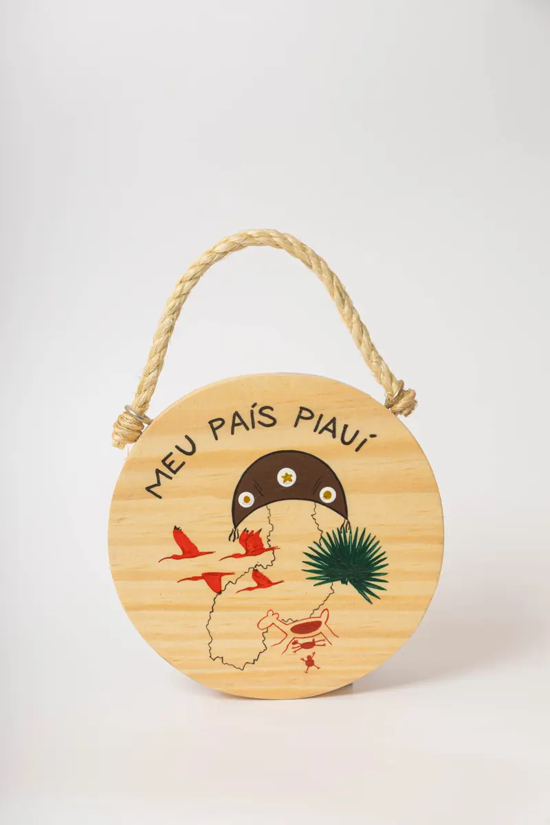 Quadro Meu País Piauí com chapéu, guarás e carnaúba